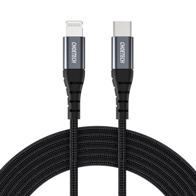 Choetech IP0039 USB-C / Lightning MFi Kabelis, 1.2m long - Juodas