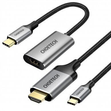 Choetech kit adapter HUB USB Type C - HDMI 2.0 (3840 x 2160 @ 60Hz) gray (HUB-H12) + USB cable Type C - HDMI (3840 x 2160 @ 60Hz) 2m gray (CH0021) 1