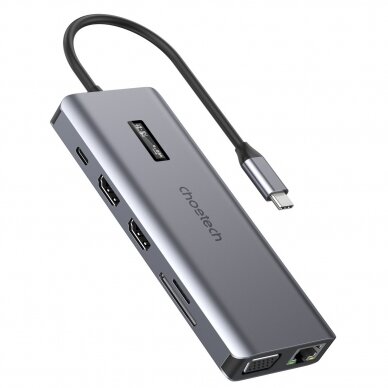 Choetech multifunctional HUB with display 12in1 USB-C to USB-C / USB-A / HDMI / VGA / AUX / SD / TF Pilkas (HUB-M26)