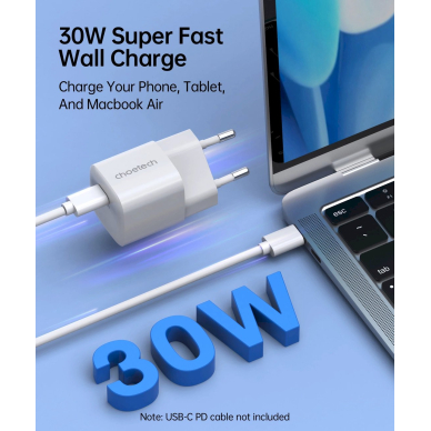 Choetech PD5007 USB-C PD 30W GaN wall Įkroviklis  - baltas 1