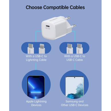 Choetech PD5007 USB-C PD 30W GaN wall Įkroviklis  - baltas 6