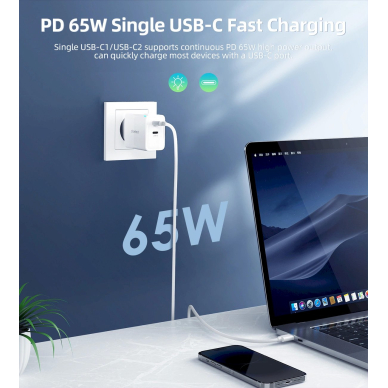 Choetech PD6013 2x USB-C PD 65W GaN wall Įkroviklis  - baltas 6