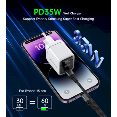 Choetech PD6051 2x USB-C PD 35W GaN wall Įkroviklis display - baltas 4