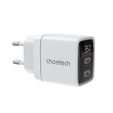 Choetech PD6051 2x USB-C PD 35W GaN wall Įkroviklis display - baltas