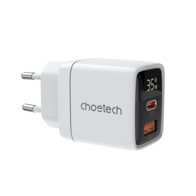 Choetech PD6052 USB-C USB-A PD 35W GaN wall Įkroviklis display - baltas