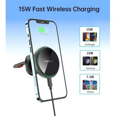 Choetech T204-F magnetic Automobilinis laikiklis15W wireless charging - Juodas 4