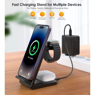 Choetech T608 15W 3in1 induction charging station - Juodas 5