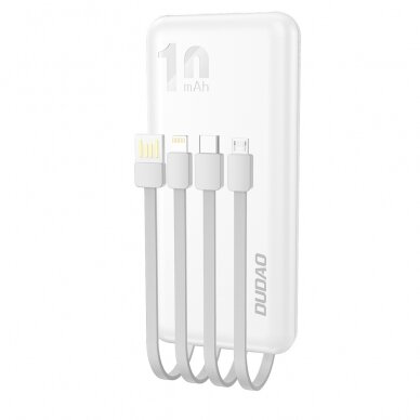 Daugiafunkcinė Išorinė Baterija Dudao K6Pro 10000mAh su kabeliais USB, USB Type-C, Lightning Balta (K6Pro-white)