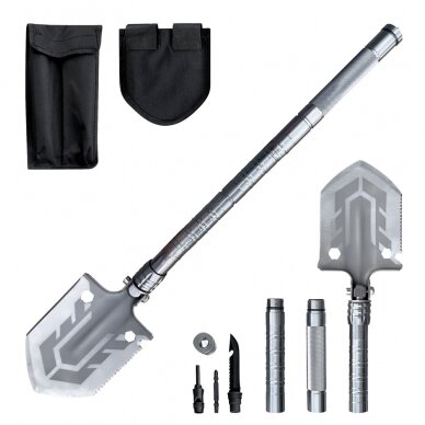 Daugiafunkcinis Sulankstomas Kastuvas (peilis, atsuktuvas, daužiklis) Multifunctional folding shovel 16in1 survival knife screwdriver glass breaker