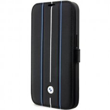 Dėklas BMW Leather Stamp Blue Lines BMBKP14X22RVSK iPhone 14 Pro Max Juodas