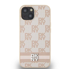 Dėklas DKNY Leather Checkered Mono PatternPrinted StripesiPhone 15 / 14 / 13 - Rožinis