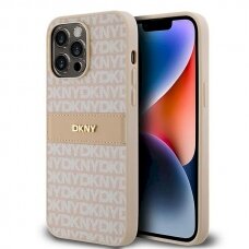 Dėklas DKNY Leather Mono StripeMetal LogoiPhone 14 Pro Max - Rožinis