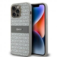 Dėklas DKNY Leather Mono StripeMetal LogoiPhone 14 Pro - Smėlinis