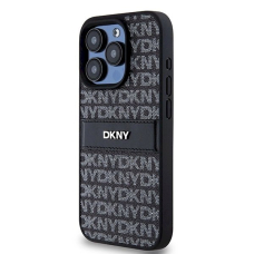 Dėklas DKNY Leather Mono StripeMetal LogoiPhone 15 Pro - Juodas