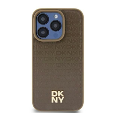 Dėklas DKNY Leather Pattern Metal Logo MagSafeiPhone 15 / 14 / 13 - Rudas