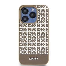 Dėklas DKNY Leather Printed Pattern Metal Logo MagSafeiPhone 15/14/13 - Rudas