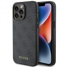 Dėklas Guess 4G Metal Auksinis Logo   iPhone 15 Pro Max - Pilkas