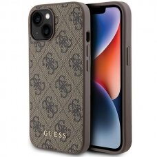 Dėklas Guess 4G Metal Auksinis Logo   iPhone 15 - Rudas