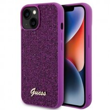 Dėklas Guess Disco Metal Script   iPhone 15 - Rožinis