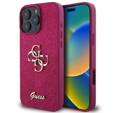 Dėklas Guess Glitter Script Big 4G iPhone 16 Pro  - Violetinis