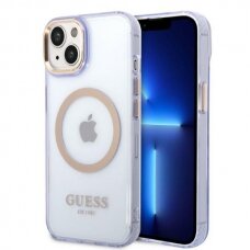 Dėklas Guess Gold Outline Translucent MagSafe GUHMP14SHTCMU iPhone 14 Purpurinis