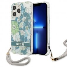 Dėklas Guess GUHCP13LHFLSN iPhone 13 Pro Flower Strap Žalias