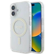 Dėklas Guess IML Glitter Circle MagSafe iPhone 16  - Clear