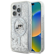 Dėklas Karl Lagerfeld Liquid Glitter Karl  Choupette Head Magsafe iPhone 16 Pro  - Skaidrus