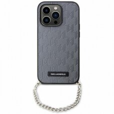 Dėklas Karl Lagerfeld Saffiano Monogram Chain KLHCP14SSACKLHPG iPhone 14 Sidabrinis