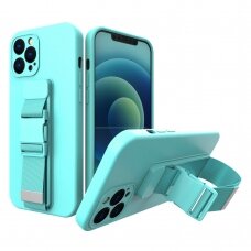 Iphone 12 Mini Dėklas su dirželiu Rope case gel TPU Šviesiai mėlynas