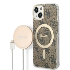 Dėklas su pakrovėju Set Guess 4G Print MagSafe GUBPP14MH4EACSW iPhone 14 Plus Rudas