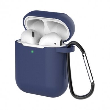 Dėklas AirPods 2 / AirPods 1 silicone soft + karabinas, Mėlynas (D)