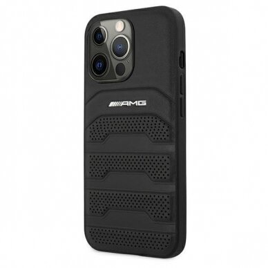 Dėklas AMG AMHCP13LGSEBK iPhone 13 Pro / 13 6,1" Juodas hardcase Leather Debossed Lines 1