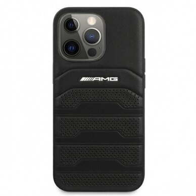 Dėklas AMG AMHCP13LGSEBK iPhone 13 Pro / 13 6,1" Juodas hardcase Leather Debossed Lines 2