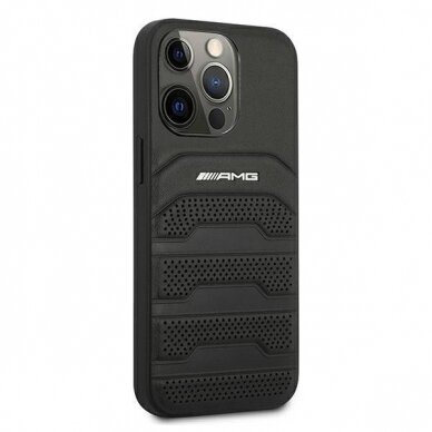 Dėklas AMG AMHCP13LGSEBK iPhone 13 Pro / 13 6,1" Juodas hardcase Leather Debossed Lines 3