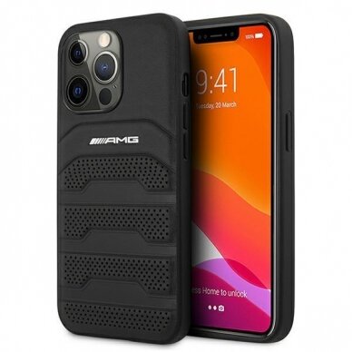 Dėklas AMG AMHCP13LGSEBK iPhone 13 Pro / 13 6,1" Juodas hardcase Leather Debossed Lines