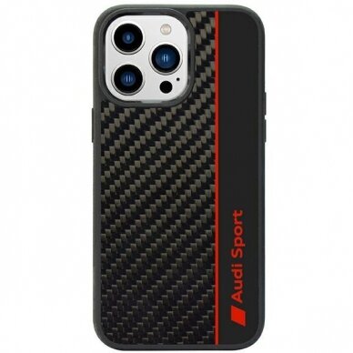 Dėklas Audi Carbon Fiber Stripe iPhone 14 Pro Juodas AUS-TPUPCIP14P-R8/D1-BK