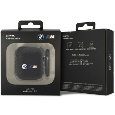 Dėklas ausinėms BMW Double Metal Logo BMA2WMPUCA2 AirPods 1/2 Juodas 2