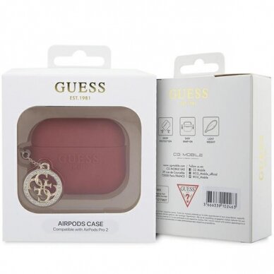 Dėklas ausinėms Guess 3D Rubber 4G Diamond Charm GUAP23DSLGHDF AirPods Pro 2 - Raudonas 3