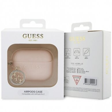 Dėklas ausinėms Guess 3D Rubber 4G Diamond Charm GUAP23DSLGHDP AirPods Pro 2 - Rožinis 3