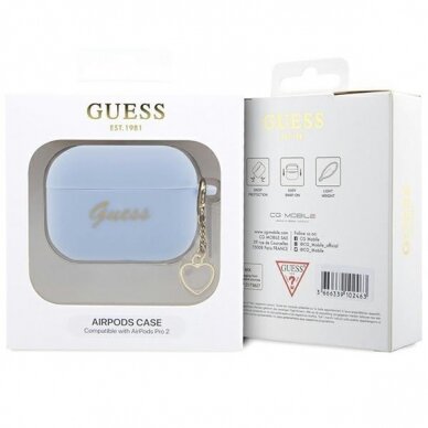 Dėklas ausinėms Guess Charm Heart Collection GUAP2LSCHSB AirPods Pro 2 Mėlynas 3