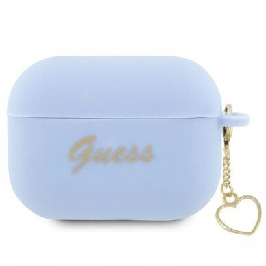 Dėklas ausinėms Guess Charm Heart Collection GUAP2LSCHSB AirPods Pro 2 Mėlynas