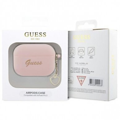 Dėklas ausinėms Guess Charm Heart Collection GUAP2LSCHSP AirPods Pro 2 Rožinis 3