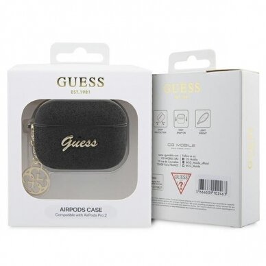 Dėklas ausinėms Guess Glitter Flake 4G Charm GUAP2GLGSHK AirPods Pro 2 Juodas 3