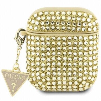 Dėklas ausinėms Guess Rhinestone Triangle Charm GUA2HDGTPD AirPods 1/2 Auksinis