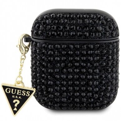 Dėklas ausinėms Guess Rhinestone Triangle Charm GUA2HDGTPK AirPods 1/2 Juodas