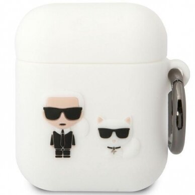 Dėklas ausinėms Karl Lagerfeld Choupette KLACA2SILKCW AirPods 1/2 Baltas