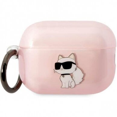 Dėklas ausinėms Karl Lagerfeld Ikonik Choupette KLAP2HNCHTCP Airpods Pro 2 Rožinis