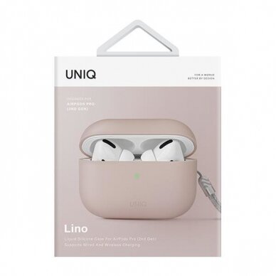 Dėklas ausinėms Uniq Lino AirPods Pro 2 gen Rožinis 4