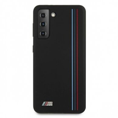 Akcija! Samsung Galaxy S21 Plus Dėklas BMW BMHCS21MSIVTBK Silicone Stripes M Collection  telefonui juodas 2